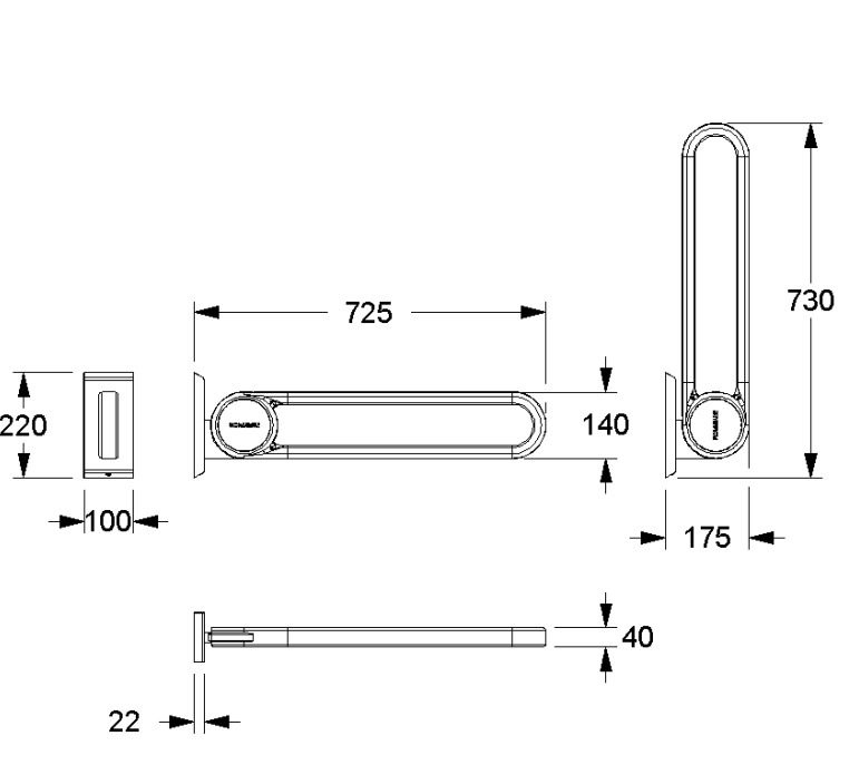 Normbau Vario opklapbare muursteun 725 mm met grondplaat antraciet metallic