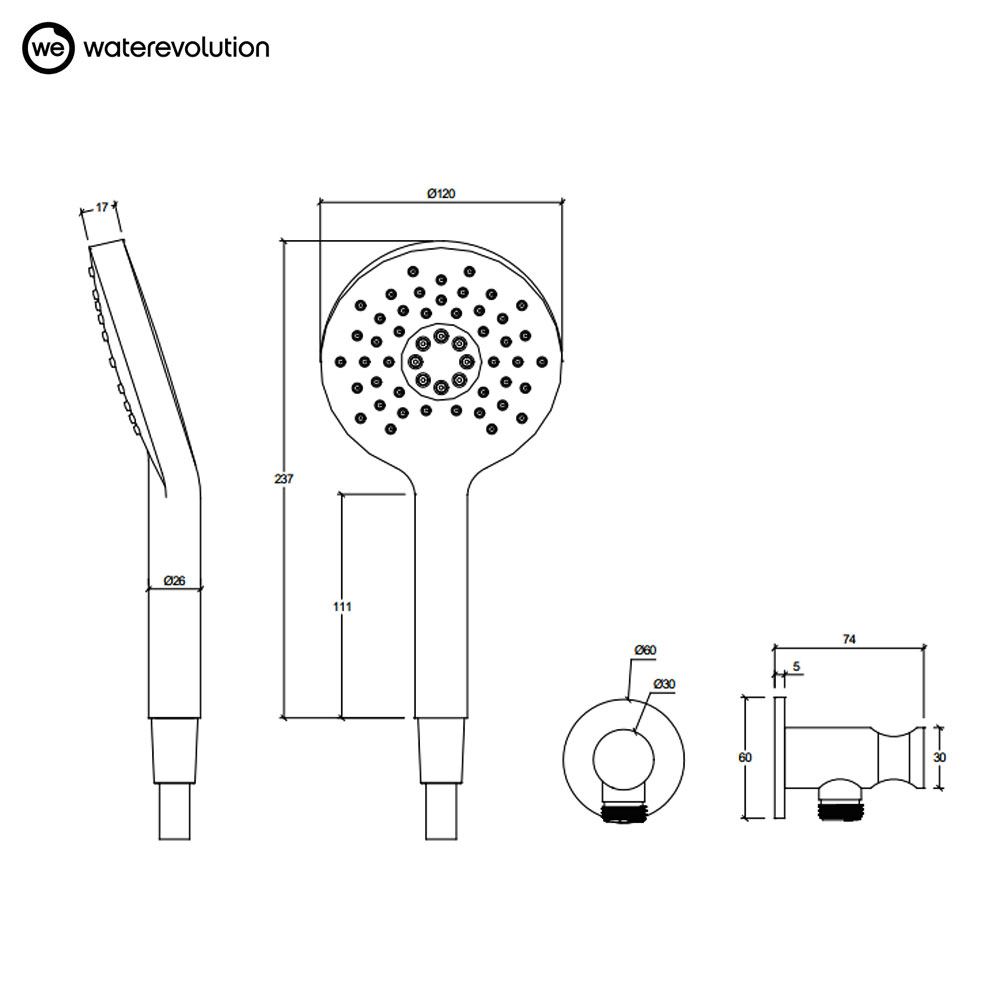 Waterevolution Flow ronde handdoucheset compleet met muuraansluiting mat zwart 