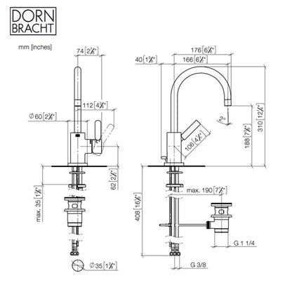 Dornbracht Tara Classic 1-gats wastafelkraan sprong 165 mm met waste chroom