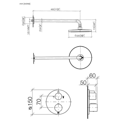 Dornbracht Generic Inbouwthermostaat 2-Weg Compleet Doucheset met Wandbevestiging en Hoofddouche Ø 220 mm – Platina Mat