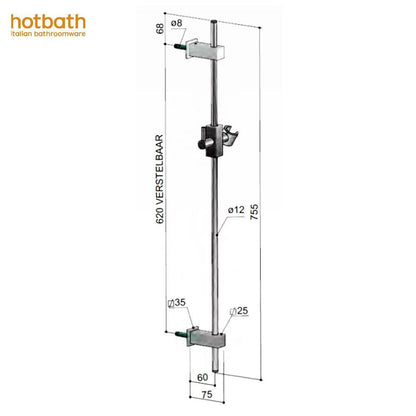 Hotbath Mate M302CR glijstang vierkant model chroom 