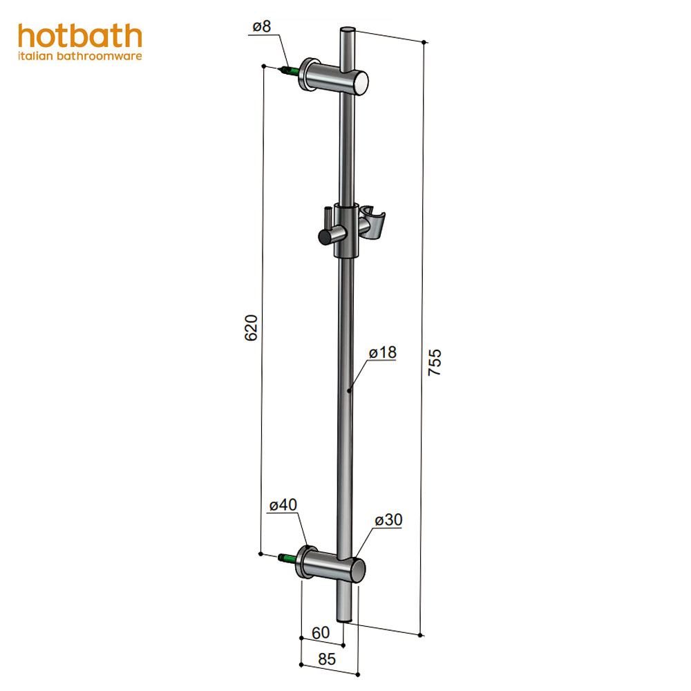 Hotbath Mate M301CR glijstang 75cm rond volledig messing chroom