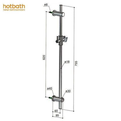 Hotbath Mate M301CR glijstang 75cm rond volledig messing chroom