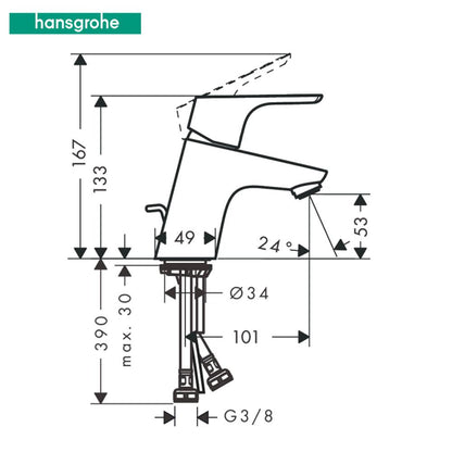 Hansgrohe Focus E2 wastafelkraan met waste chroom 