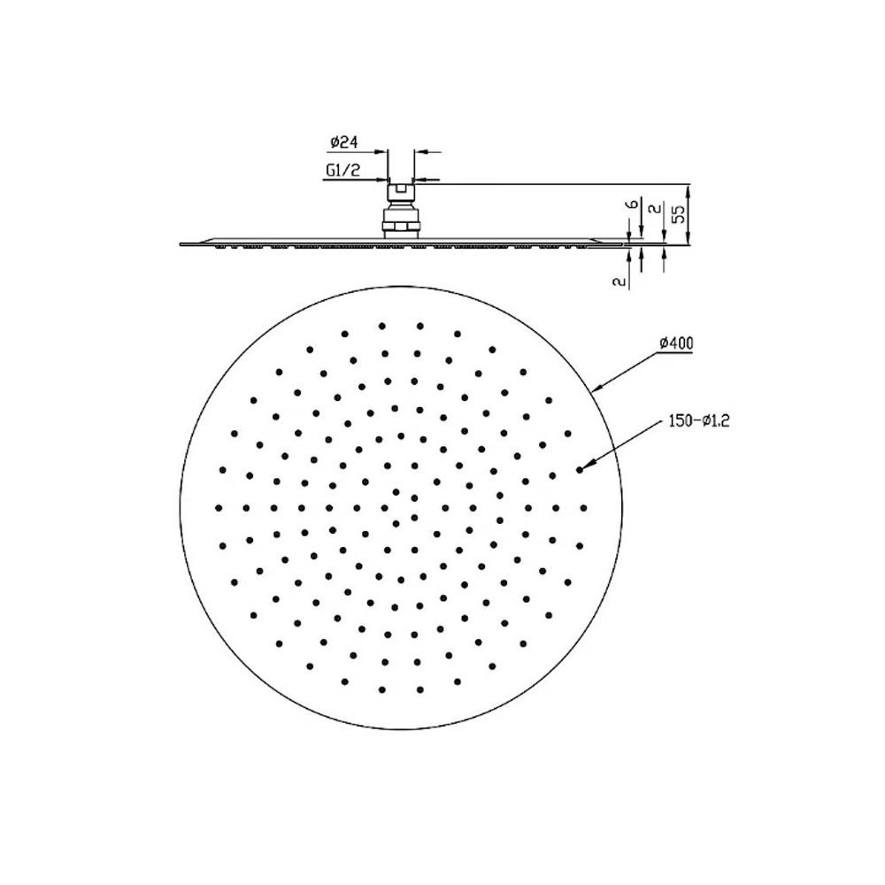 Wiesbaden UFO Luxe hoofddouche rond 400 mm Ultra plat met rechte douchearm, chroom