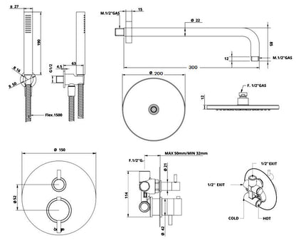 Bongio Luca sanitair compleet design inbouw thermostaat doucheset mat zwart