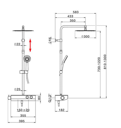 Huber Italia Contenital Push thermostaat douchesysteem met 30 cm hoofddouce en planchet  Chroom/wit