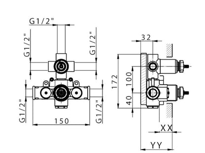 Huber Tratto thermostaat inbouw doucheset 3-weg met side body spray's, chroom 