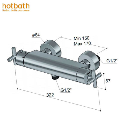 Hotbath Chap C008GN douchethermostaat kraan, kruisgrepen geborsteld nikkel