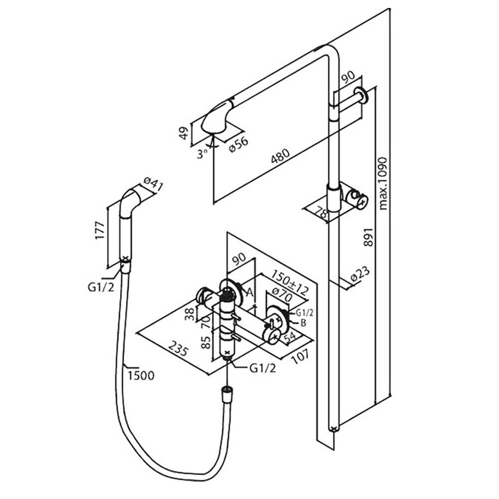 Damixa APex thermostatische design douchemengkraan met hoofddouche en handdoucheset chroom