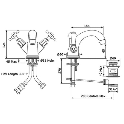 Perrin &amp; Rowe traditional 1-gats wastafelkraan met kruisgrepen en waste inrichting, mat nikkel