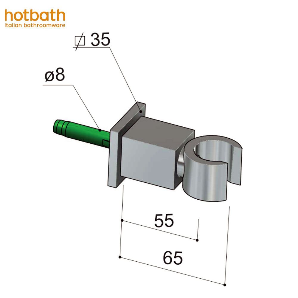 Hotbath Mate M506 vierkant wandsteun, handdouchehouder chroom