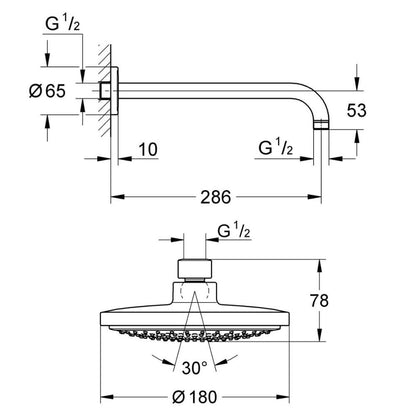 Grohe Cosmopolitan Rain 180 mm hoofddouche met douchearm, chroom