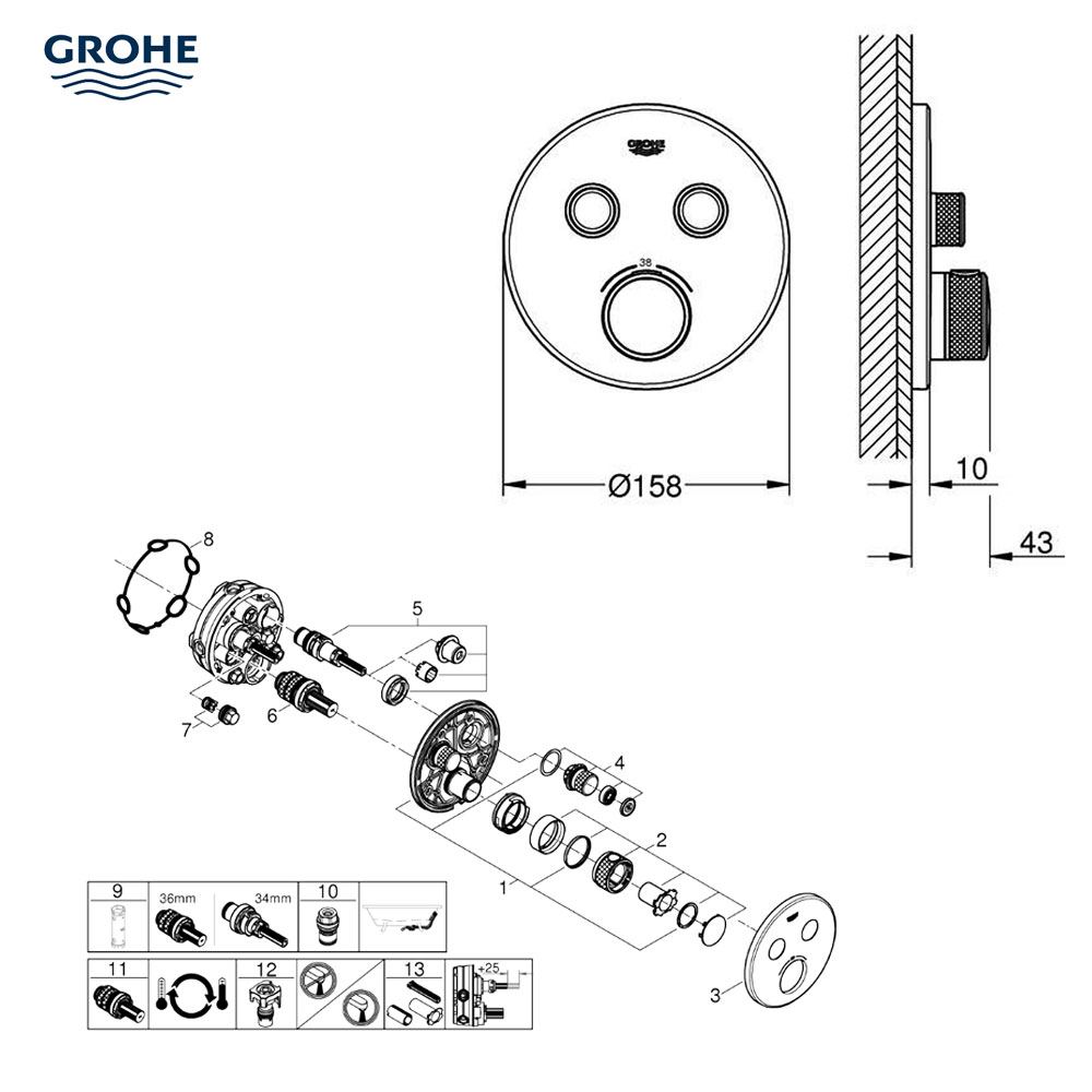 Grohe Grohtherm SmartControl thermostatische douchekraan inbouw, 2 functies, Warm Sunset