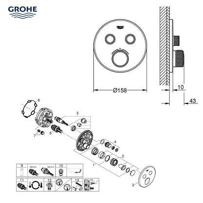 Grohe Grohtherm SmartControl thermostatische douchekraan inbouw, 2 functies, Warm Sunset