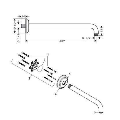 Hansgrohe Axor Montreux douchearm wandarm 39 cm chroom 