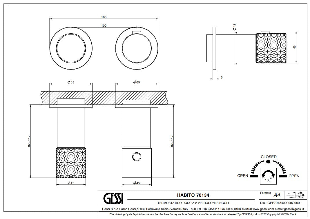 Gessi Habito Intreccio inbouw thermostaat afbouwdeel met 2-weg omsteller, Warm geborsteld brons PVD
