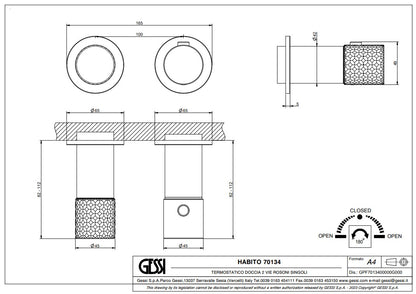 Gessi Habito Intreccio inbouw thermostaat afbouwdeel met 2-weg omsteller, Warm geborsteld brons PVD