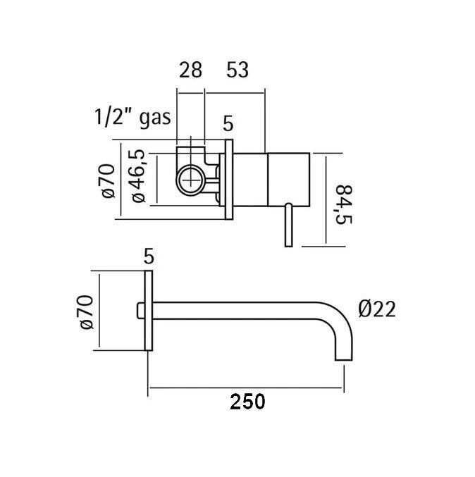 Cisal Xion of Xenz Pure RVS 316 Serie wastafelkraan 2-gats compleet met inbouwdeel 250 mm lang RVS geborsteld
