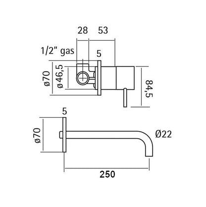 Cisal Xion of Xenz Pure RVS 316 Serie wastafelkraan 2-gats compleet met inbouwdeel 250 mm lang RVS geborsteld