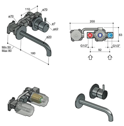 Hotbath Cobber CB005 inbouw wastafelmengkraan met 18 cm uitloop, inclusief inbouw- en afbouwdeel, geborsteld koper PVD