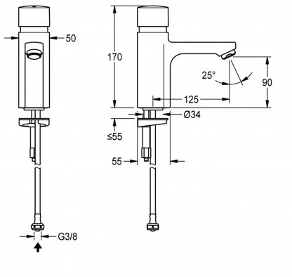 KWC Aquarotter professioneel zelfsluitende wastafelkraan chroom, koudwater
