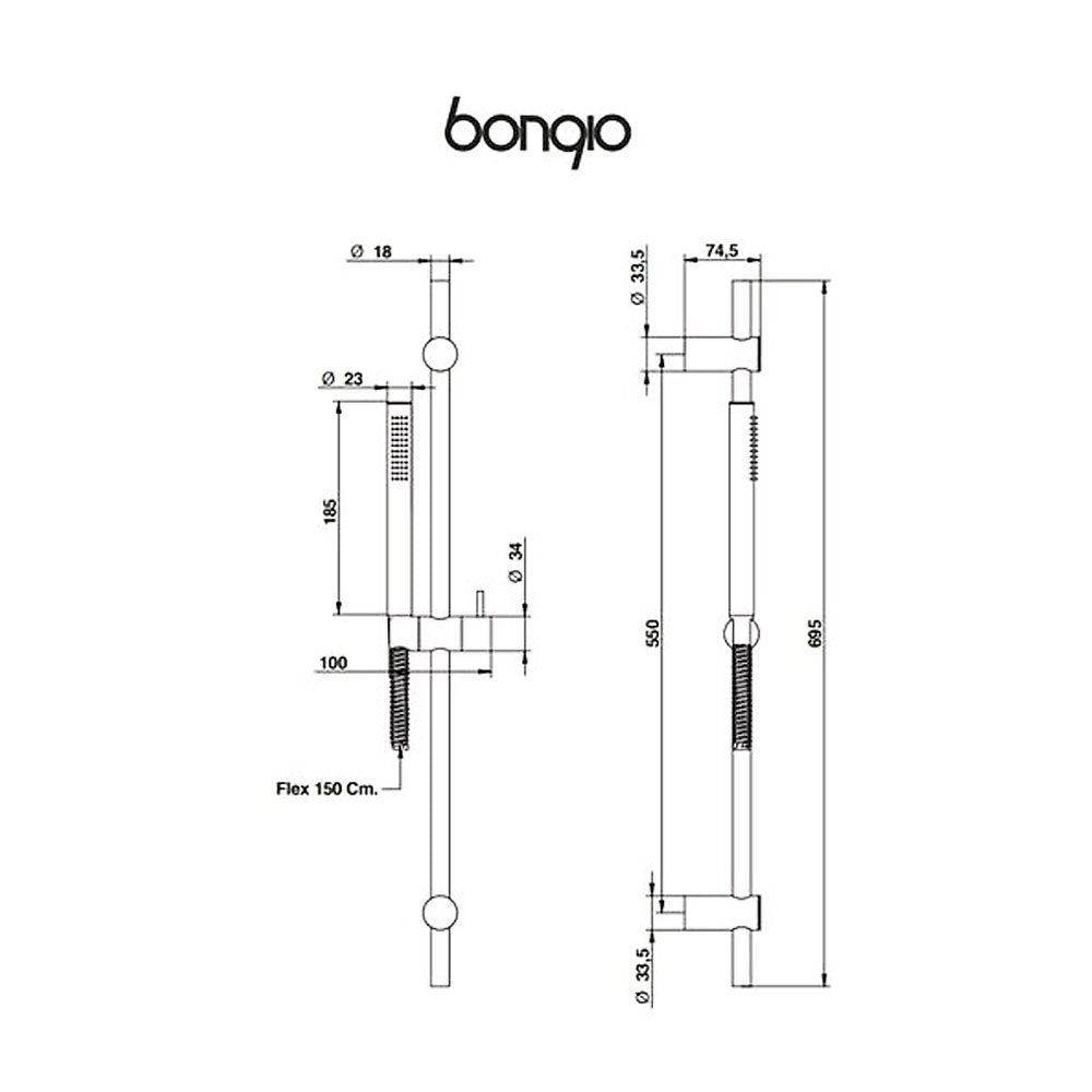 Bongio Wellness glijstangset inclusief handdouche en slang, mat zwart