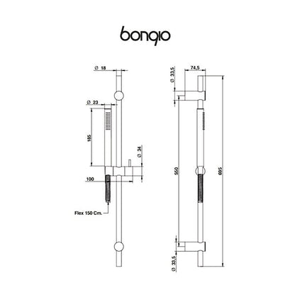 Bongio Wellness glijstangset inclusief handdouche en slang, mat zwart