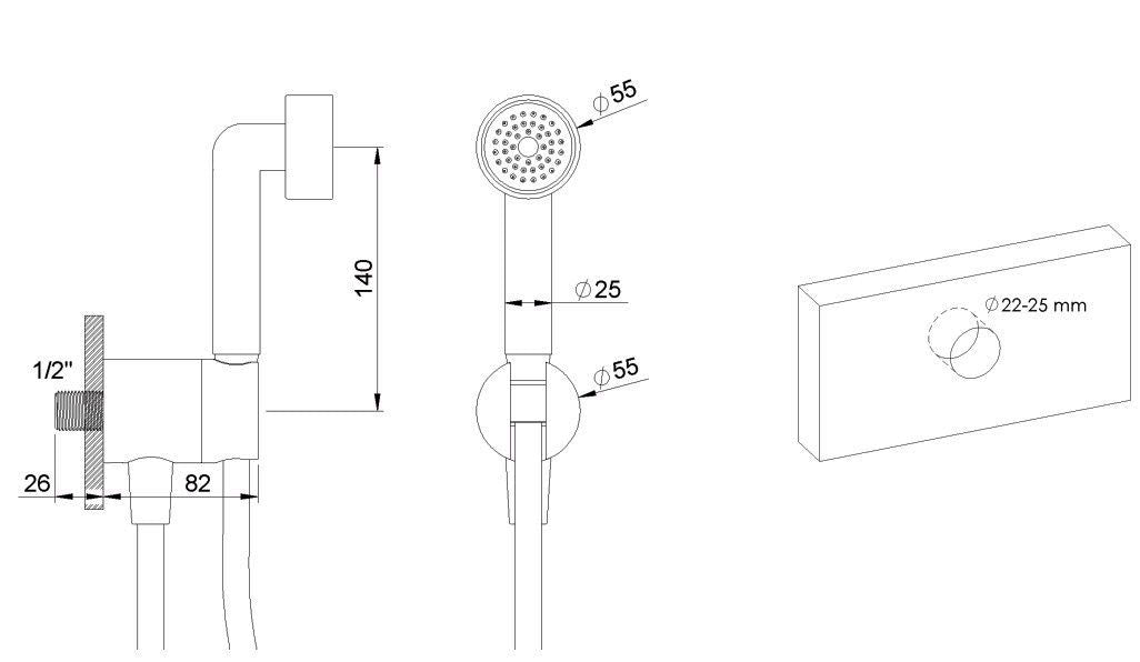 RVB JOE design handdoucheset compleet met muuraansluiting mat wit