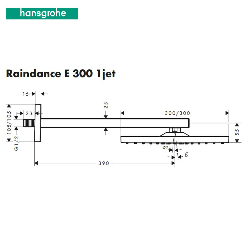 Hansgrohe Raindance E300 1jet hoofddouche met douchearm 300mm, mat zwart