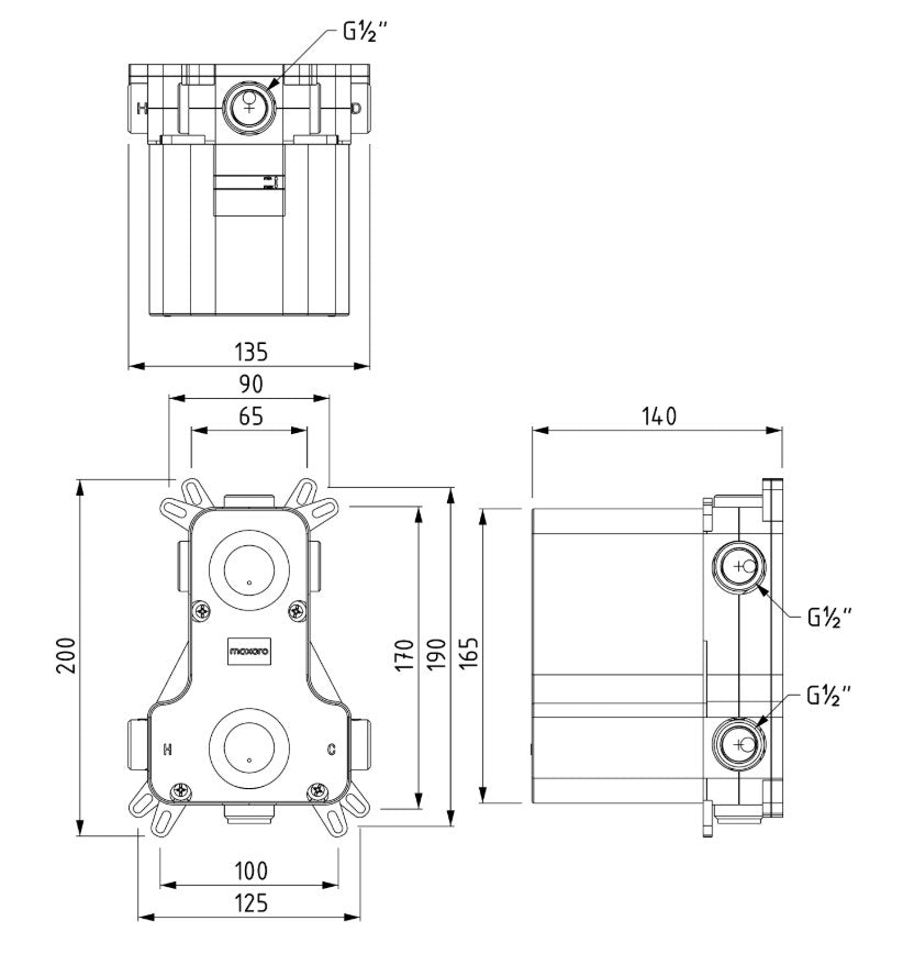 Varano 3-weg inbouw + afbouwdeel douche thermostaatkraan RVS PVD