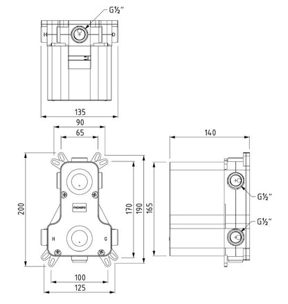 Varano 3-weg inbouw + afbouwdeel douche thermostaatkraan RVS PVD