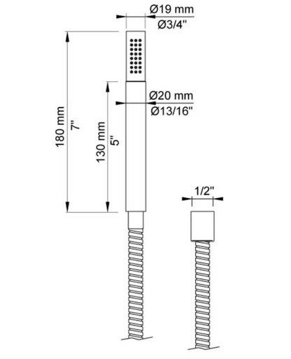 Vola T2 handdouche met grijs kunstof doucheslang 150 cm chroom