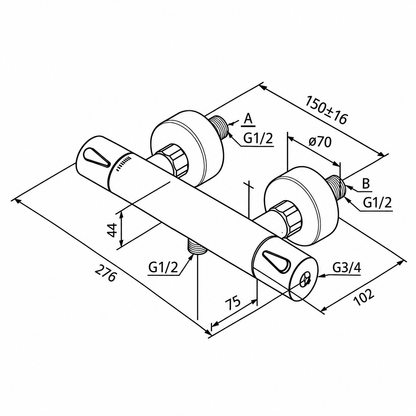 Damixa Silhouet thermostatische douchemengkraan Chroom