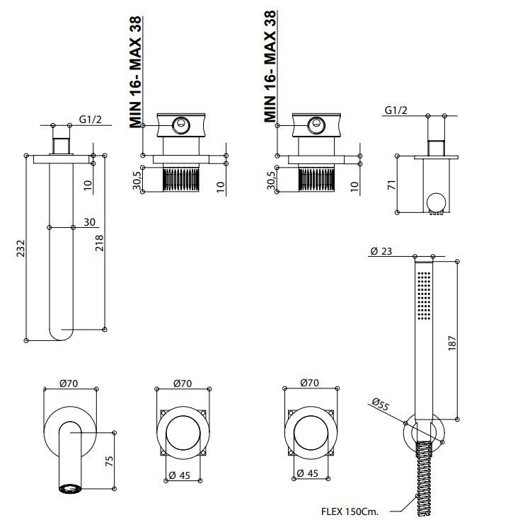 Bongio Time2020 Inbouw bad/douchekraan geborsteld 316 Roestvrij Staal