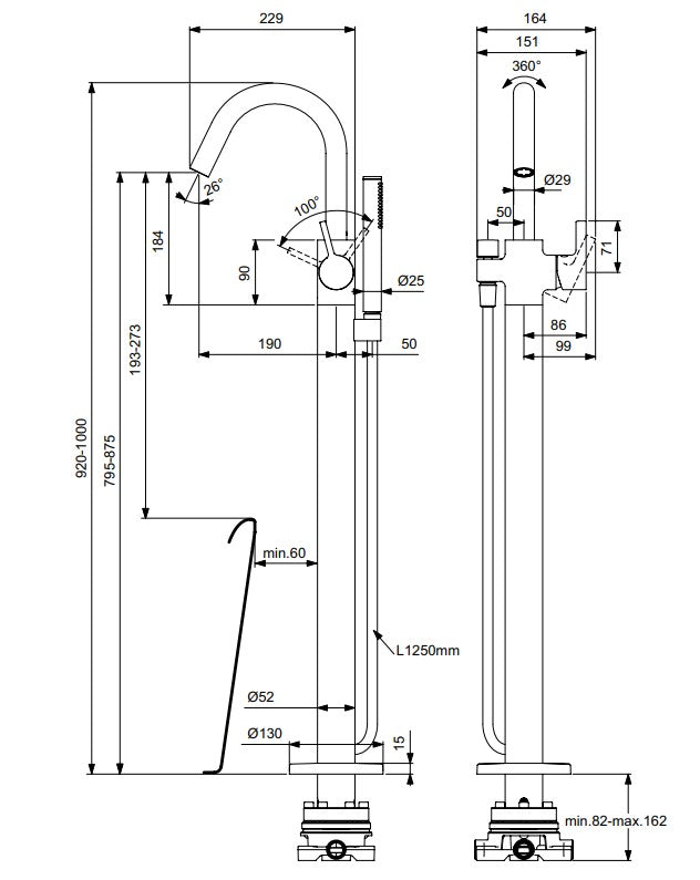 Ideal Standard Joy badmengkraan vrijstaand opbouwdeel mat silver PVD