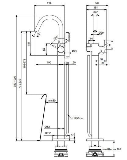 Ideal Standard Joy badmengkraan vrijstaand opbouwdeel mat silver PVD