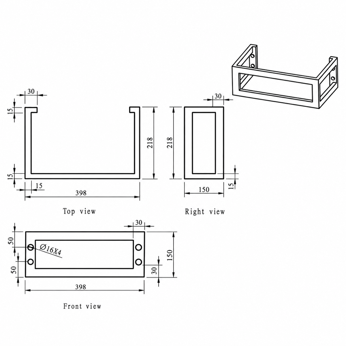 Wiesbaden Montagebeugel Vierkant RVS 40x22x15 cm