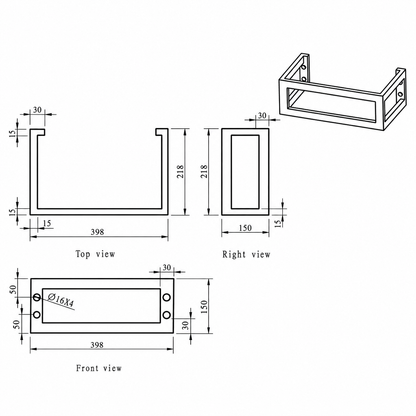 Wiesbaden Montagebeugel Vierkant RVS 40x22x15 cm