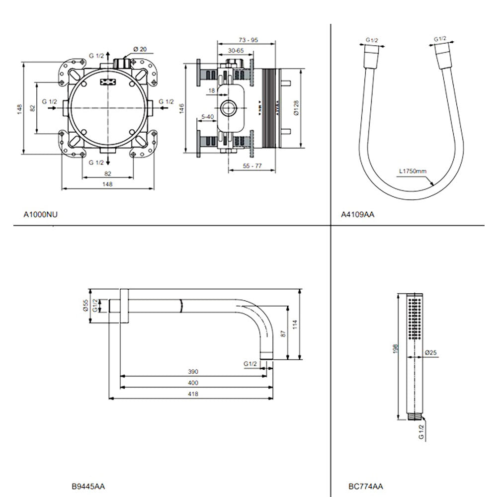 Ideal Standard CeraTherm T100 Idealrain Showerpower set, Mat Zwart (A7573XG)