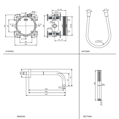 Ideal Standard CeraTherm T100 Idealrain Showerpower set, Mat Zwart (A7573XG)