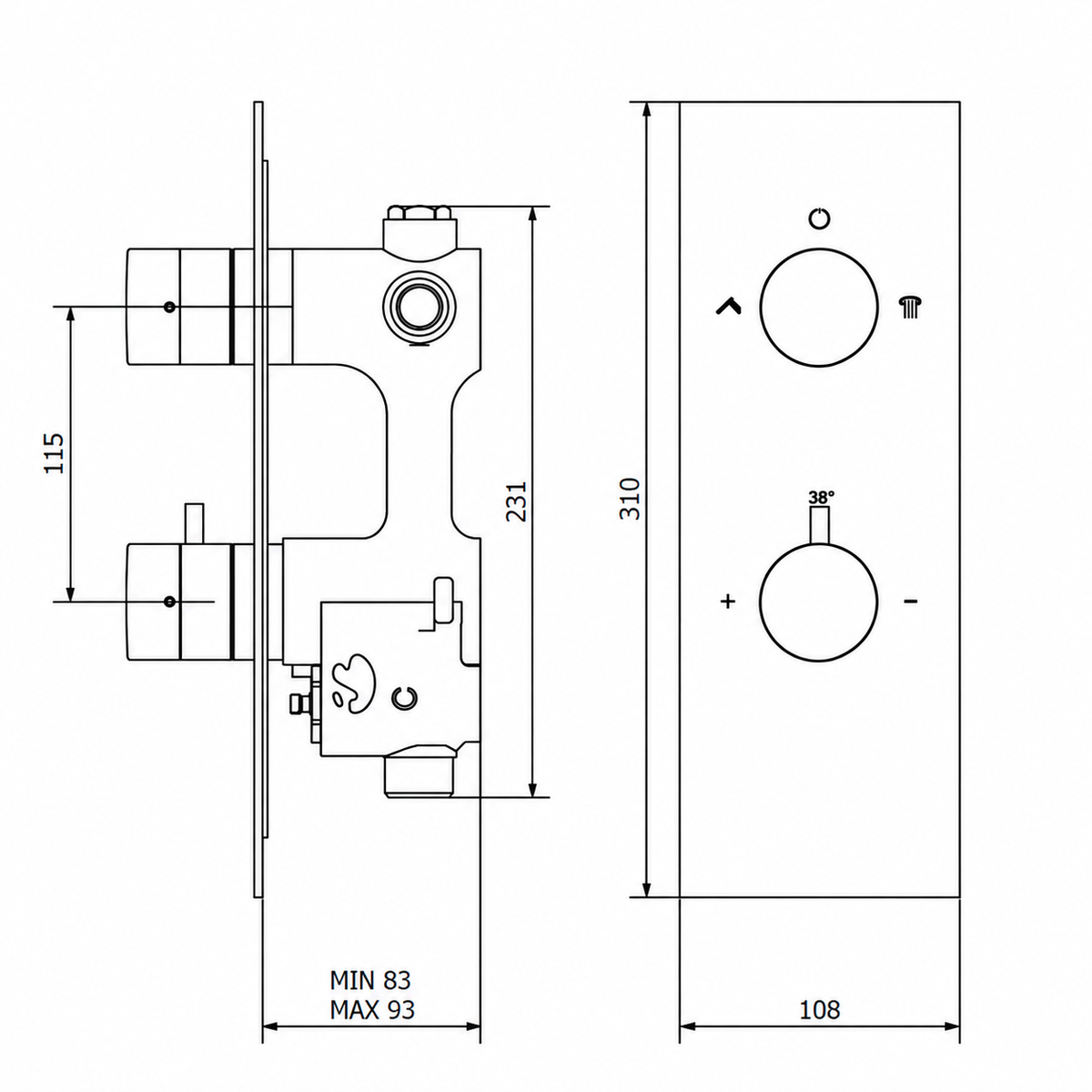 Plieger Roma Inbouwdouchekraan thermostatisch m. omstel inclusief inbouwdeel, Goud