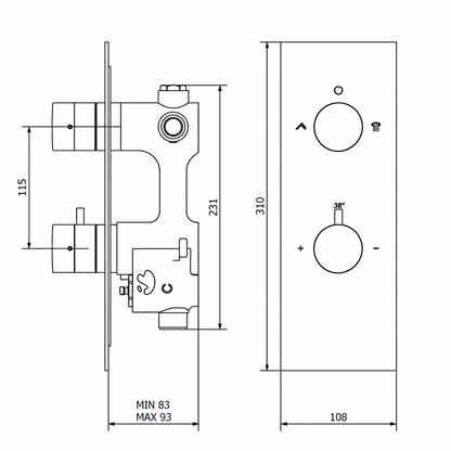 Plieger Roma Inbouwdouchekraan thermostatisch m. omstel inclusief inbouwdeel, Goud