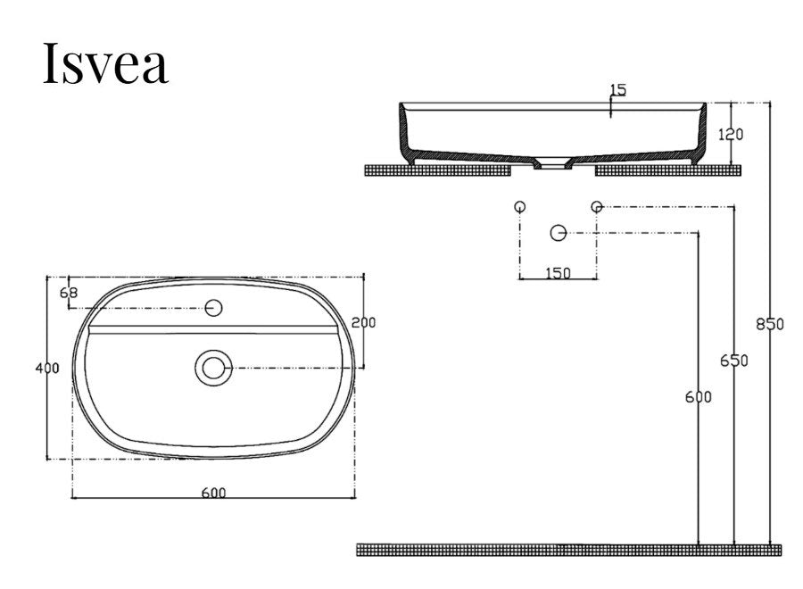 ISVEA Infinity Ovaal wastafel of wasbak 60 cm met overloop