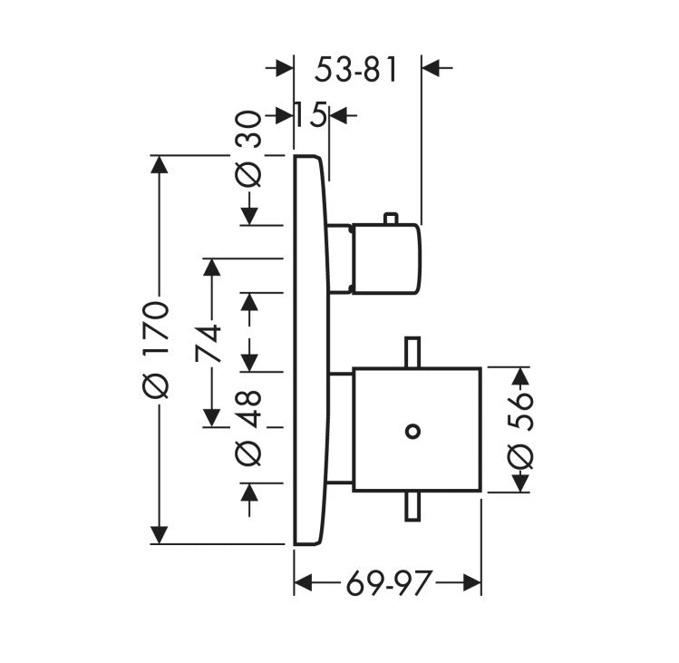 Hansgrohe AXOR Starck thermostaat afbouwdeel met stopkraan, geborsteld chroom zwart