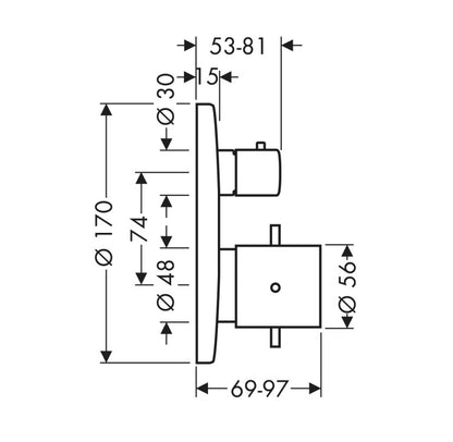 Hansgrohe AXOR Starck thermostaat afbouwdeel met stopkraan, geborsteld chroom zwart