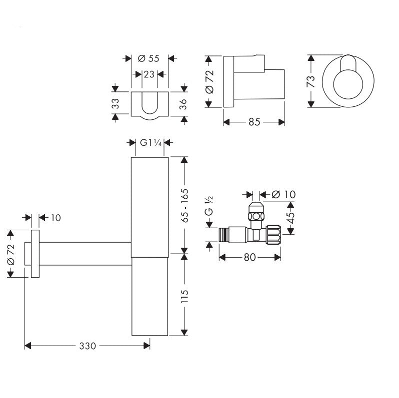 Hansgrohe AXOR flowstar design sifonset, met twee hoekkranen, Brushed Bronze