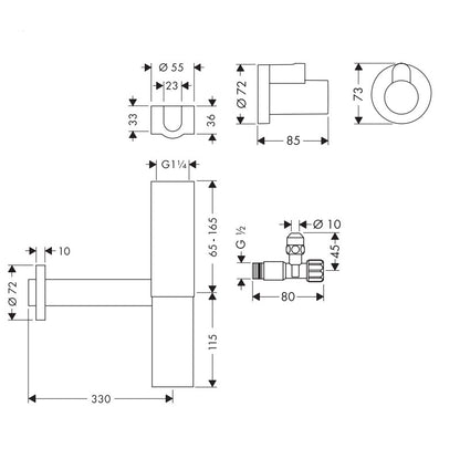 Hansgrohe AXOR flowstar design sifonset, met twee hoekkranen, Brushed Bronze