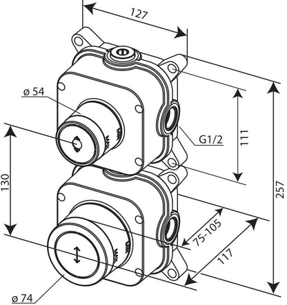 Damixa Silhouet inbouwbox thermostatische inbouwkraan 2-weg