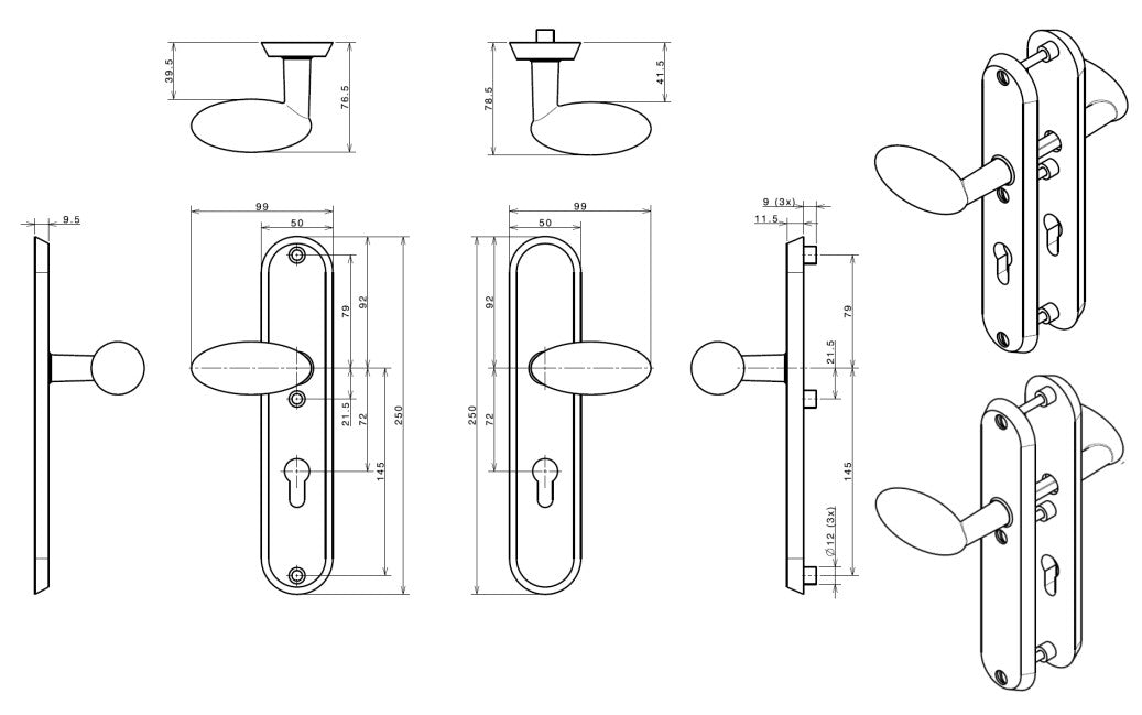 Intersteel ei golfclub set veiligheidsbeslag SKG*** met cilindergat PC72 draaibaar kruk/kruk RVS
